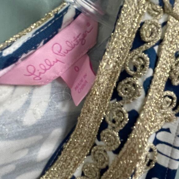 Lilly Pulitzer Carlotta Dress, Size 0 Indigo Home Slice Stretch Gold Casual - Picture 5 of 9